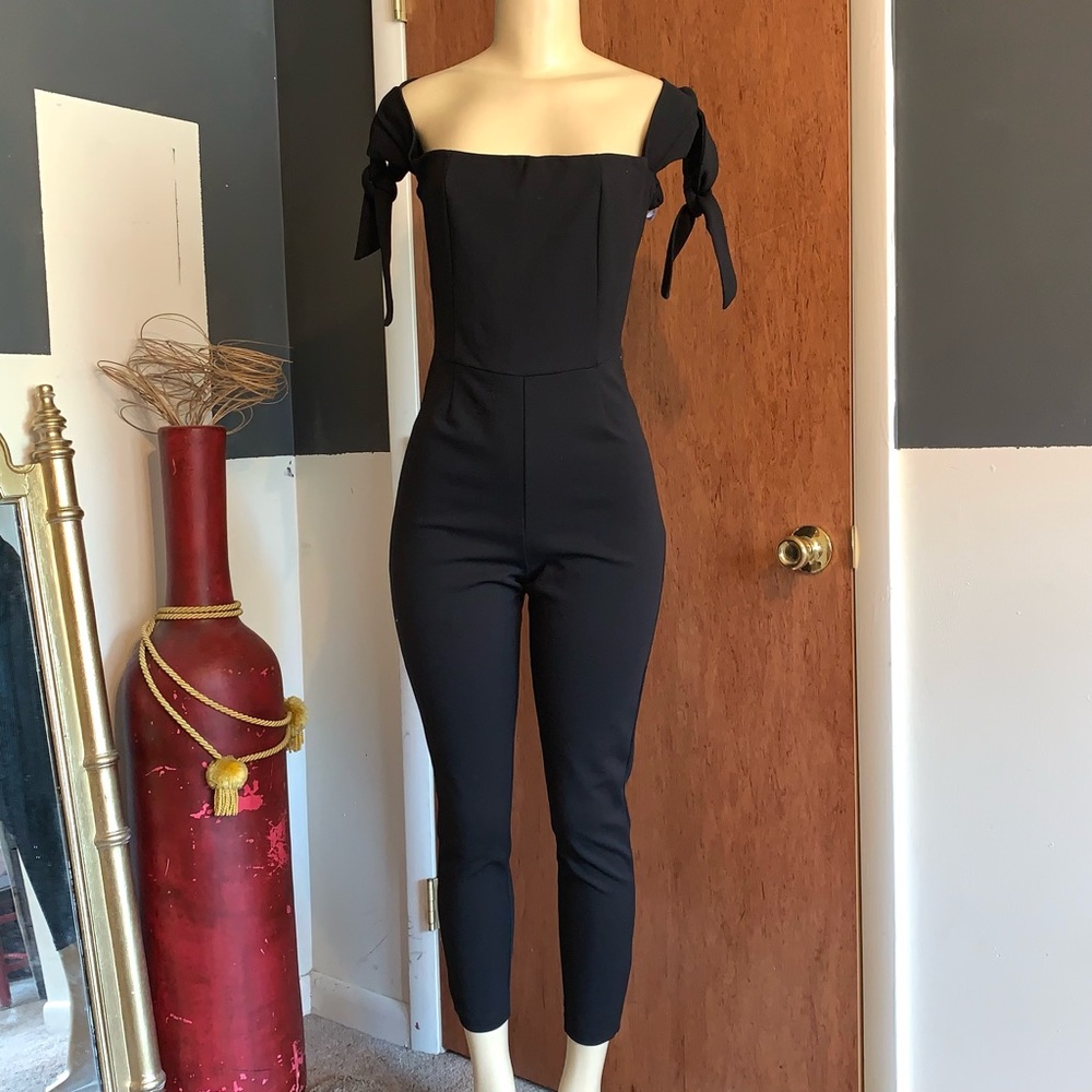 GUESS Black Jumpsuit | Off Shoulder Adjustable Ribbon Size M